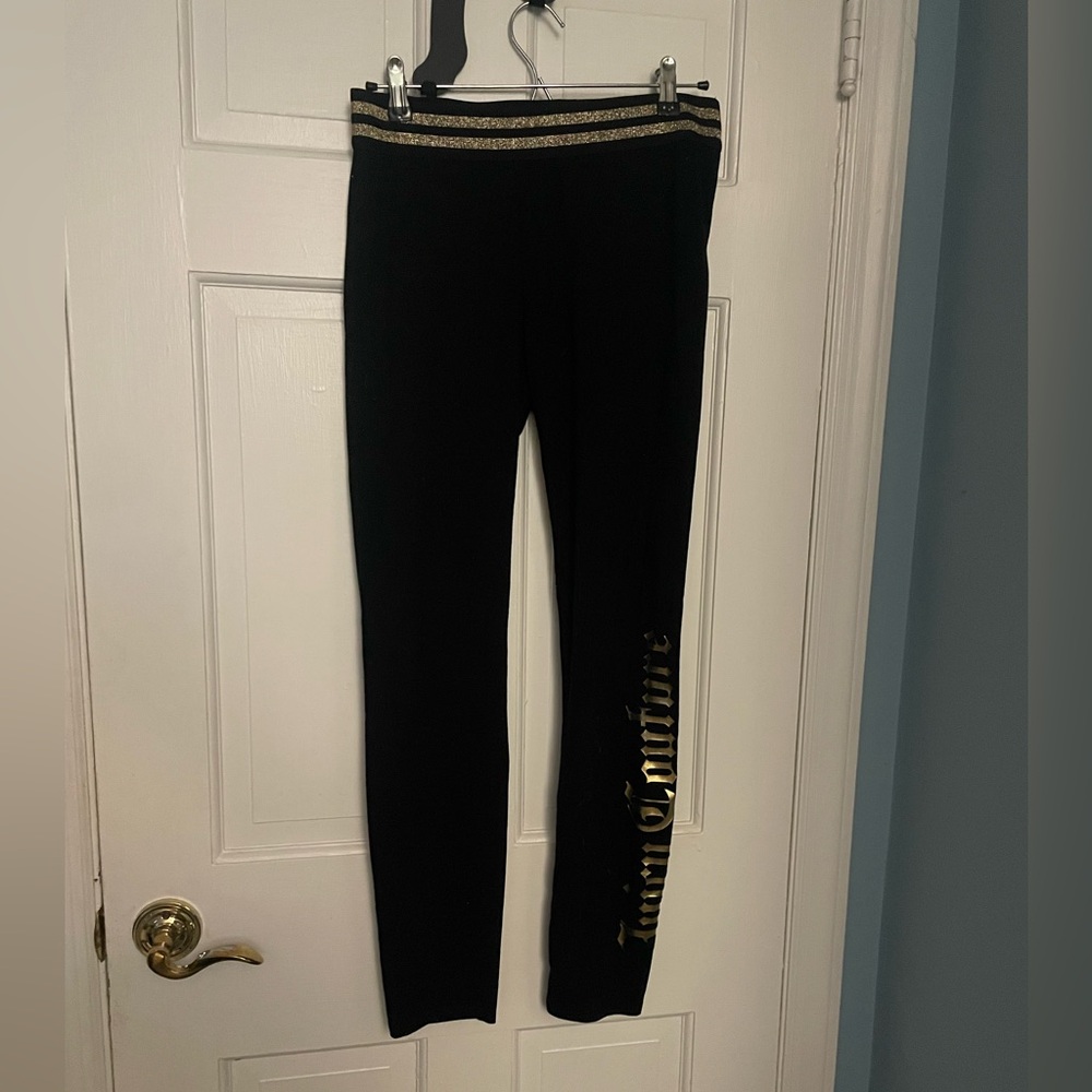 Vintage Y2K Juicy Couture black yoga pants with Gold Accents